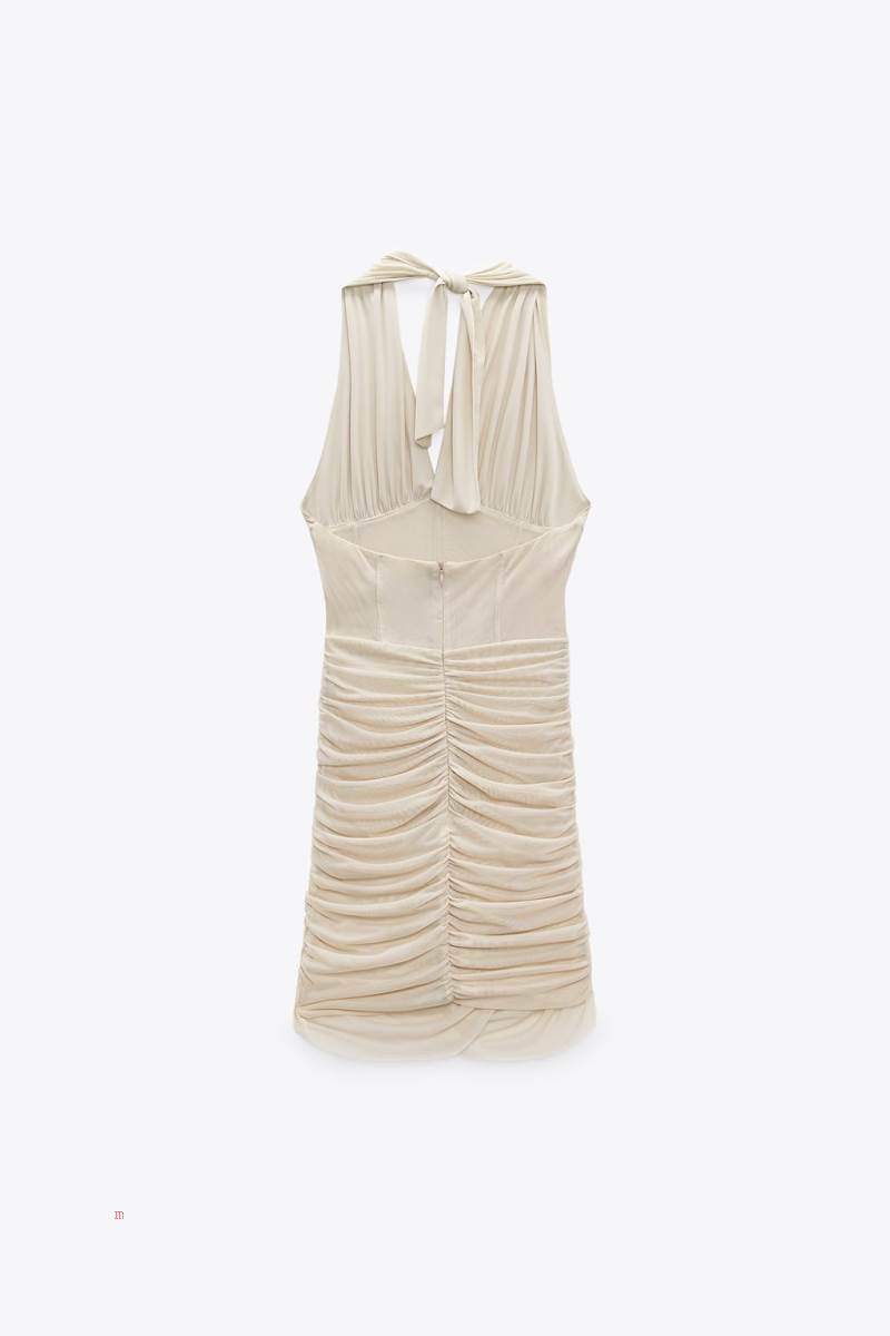 ZARA DRAPED TULLE SHORT Klänning Dam Rosa Beige | AFZSR-0387