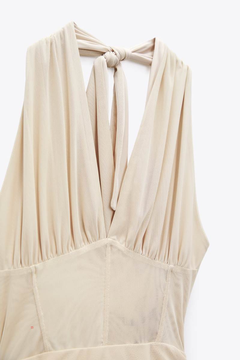 ZARA DRAPED TULLE SHORT Klänning Dam Rosa Beige | AFZSR-0387