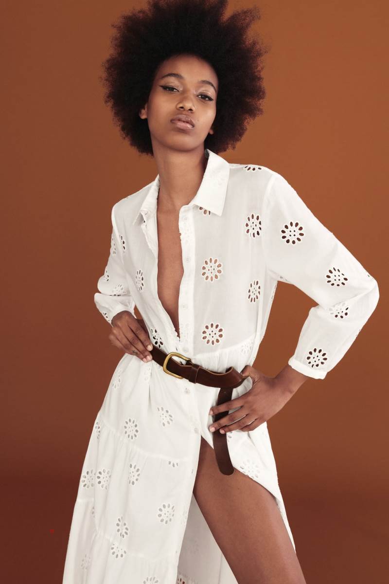 ZARA DRESS WITH CUTWORK EMBROIDERY AND BAG Klänning Dam Vita | HWUSL-1306