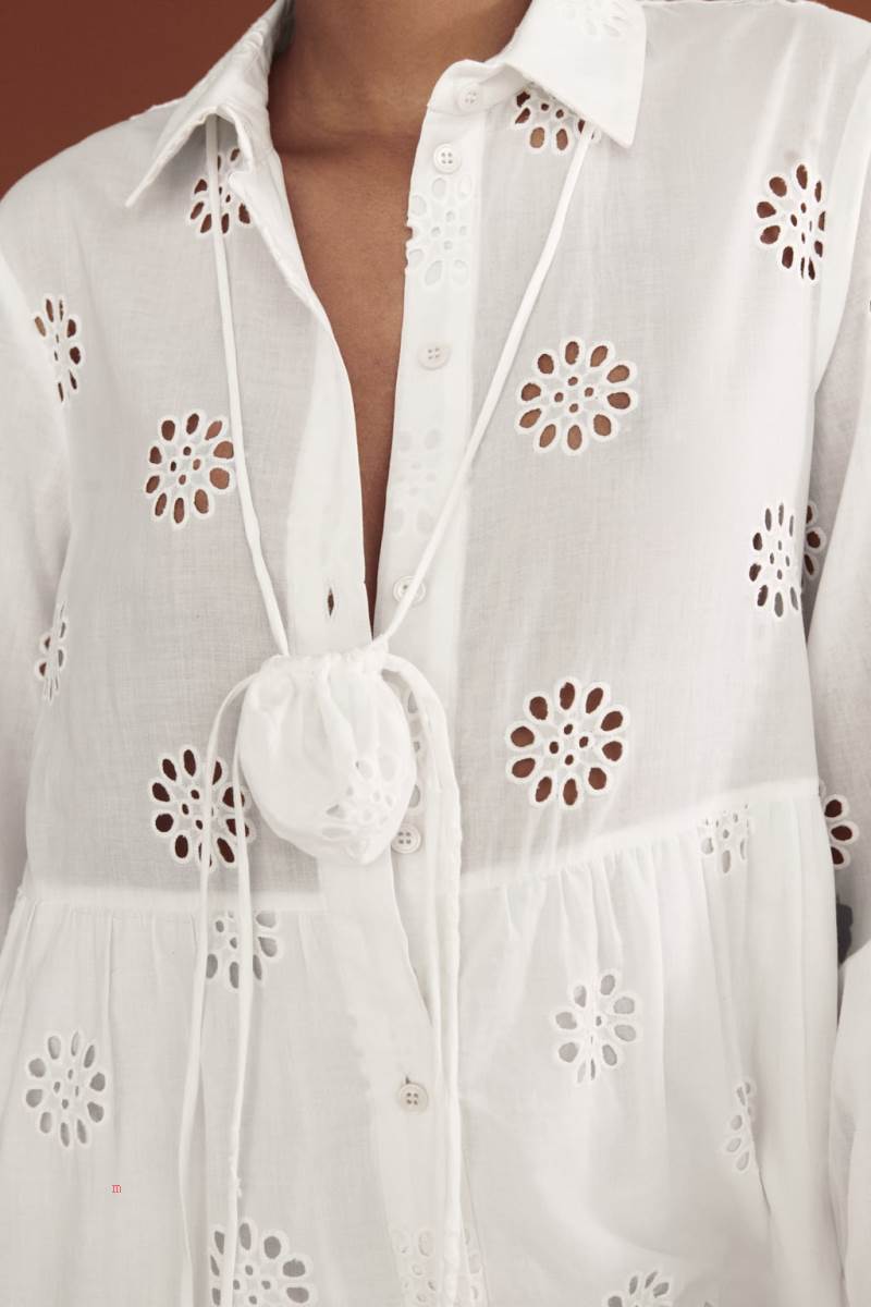 ZARA DRESS WITH CUTWORK EMBROIDERY AND BAG Klänning Dam Vita | HWUSL-1306