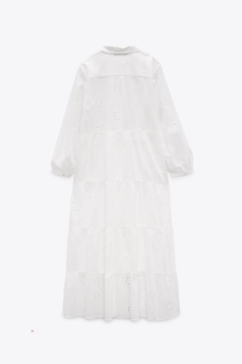 ZARA DRESS WITH CUTWORK EMBROIDERY AND BAG Klänning Dam Vita | HWUSL-1306