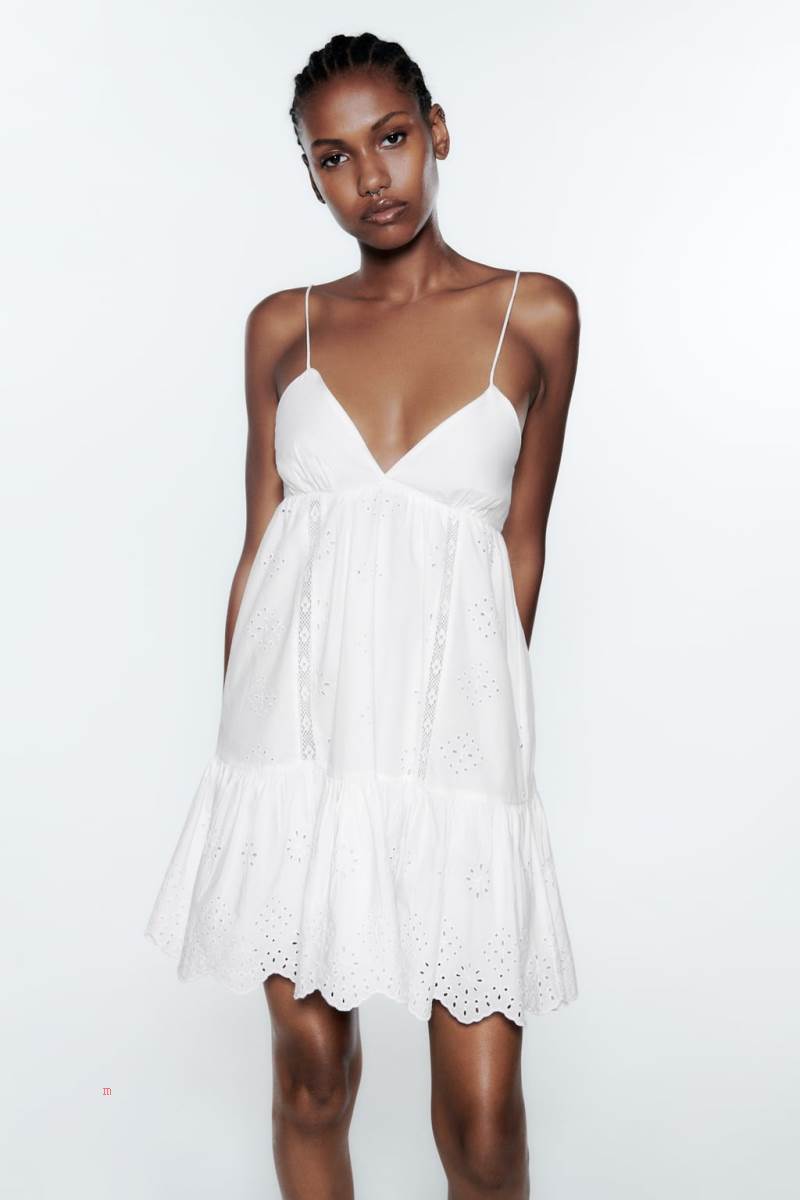 ZARA DRESS WITH CUTWORK EMBROIDERY Klänning Dam Vita | VNFSR-2930