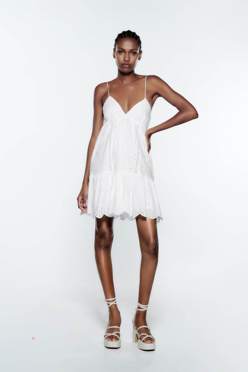 ZARA DRESS WITH CUTWORK EMBROIDERY Klänning Dam Vita | VNFSR-2930