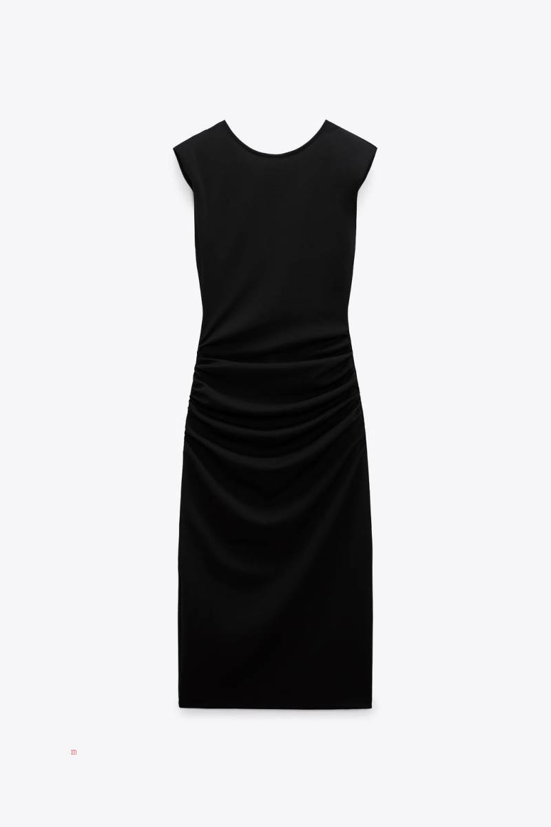ZARA DRESS WITH SHOULDER PADS AND GATHERING Klänning Dam Svarta | DNWHU-8241