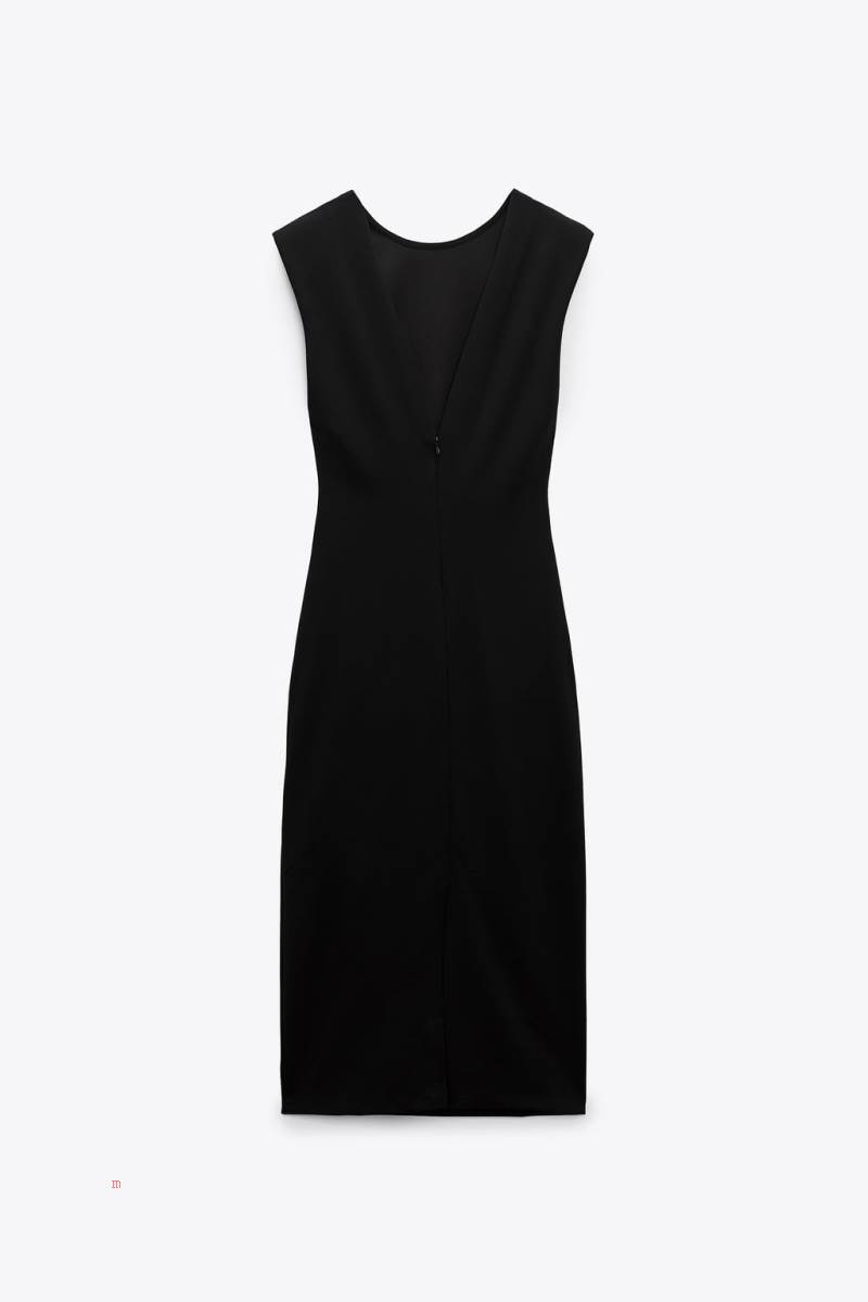 ZARA DRESS WITH SHOULDER PADS AND GATHERING Klänning Dam Svarta | DNWHU-8241