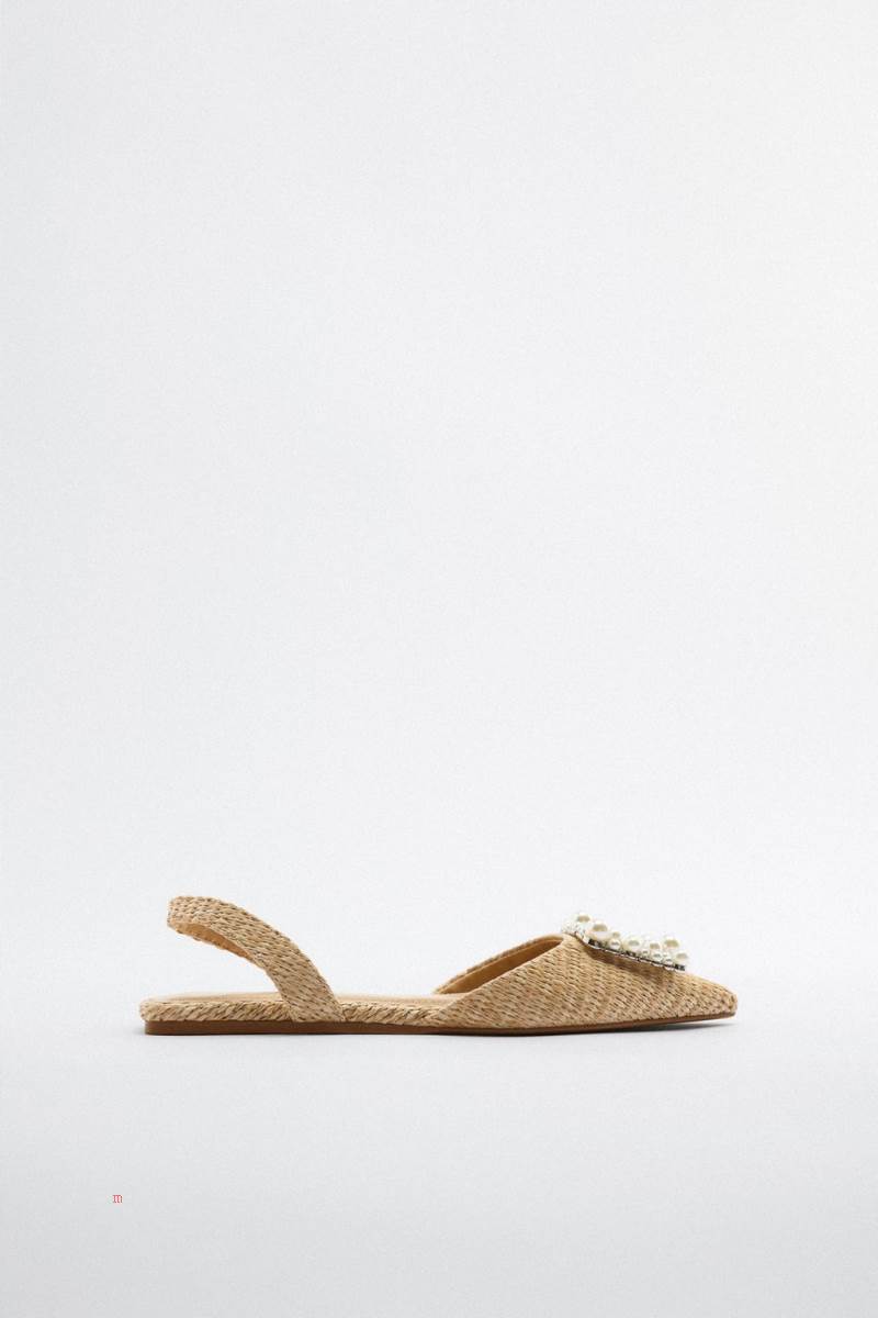 ZARA EMBELLISHED FLAT SLINGBACK Platta Skor Dam Beige | MEZAU-4615