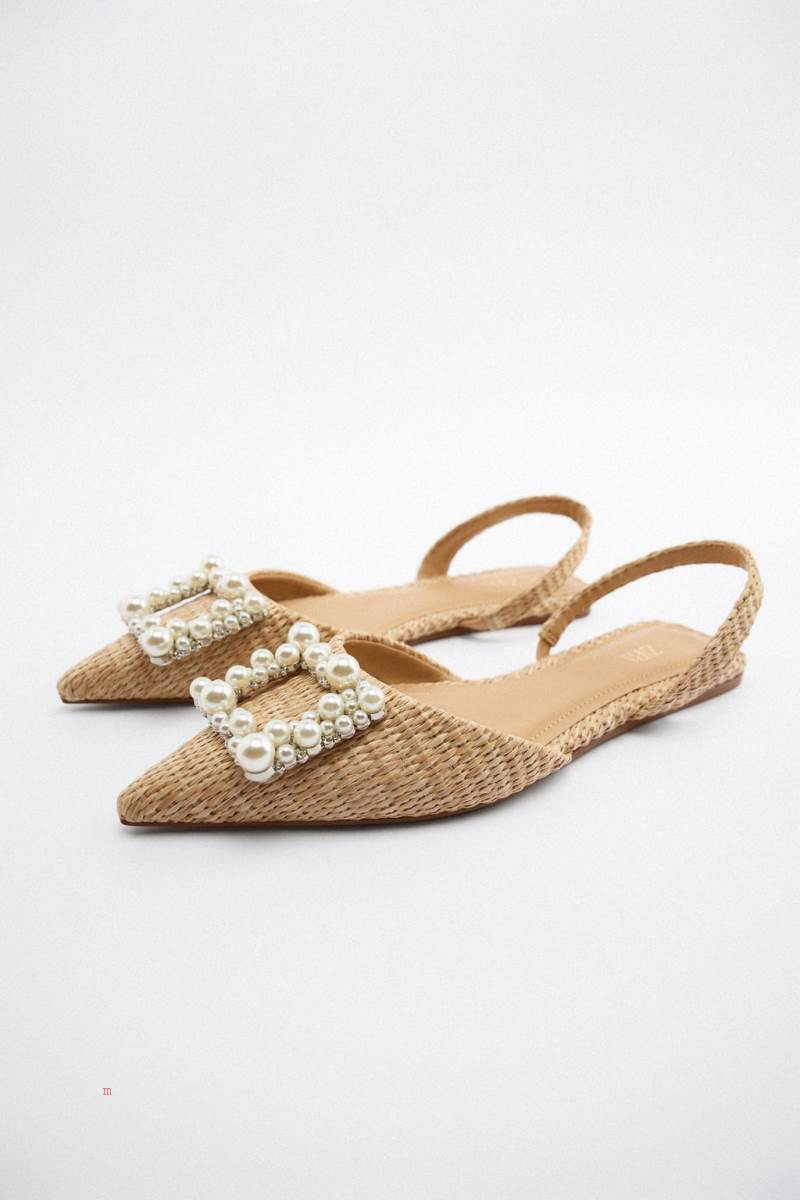 ZARA EMBELLISHED FLAT SLINGBACK Platta Skor Dam Beige | MEZAU-4615