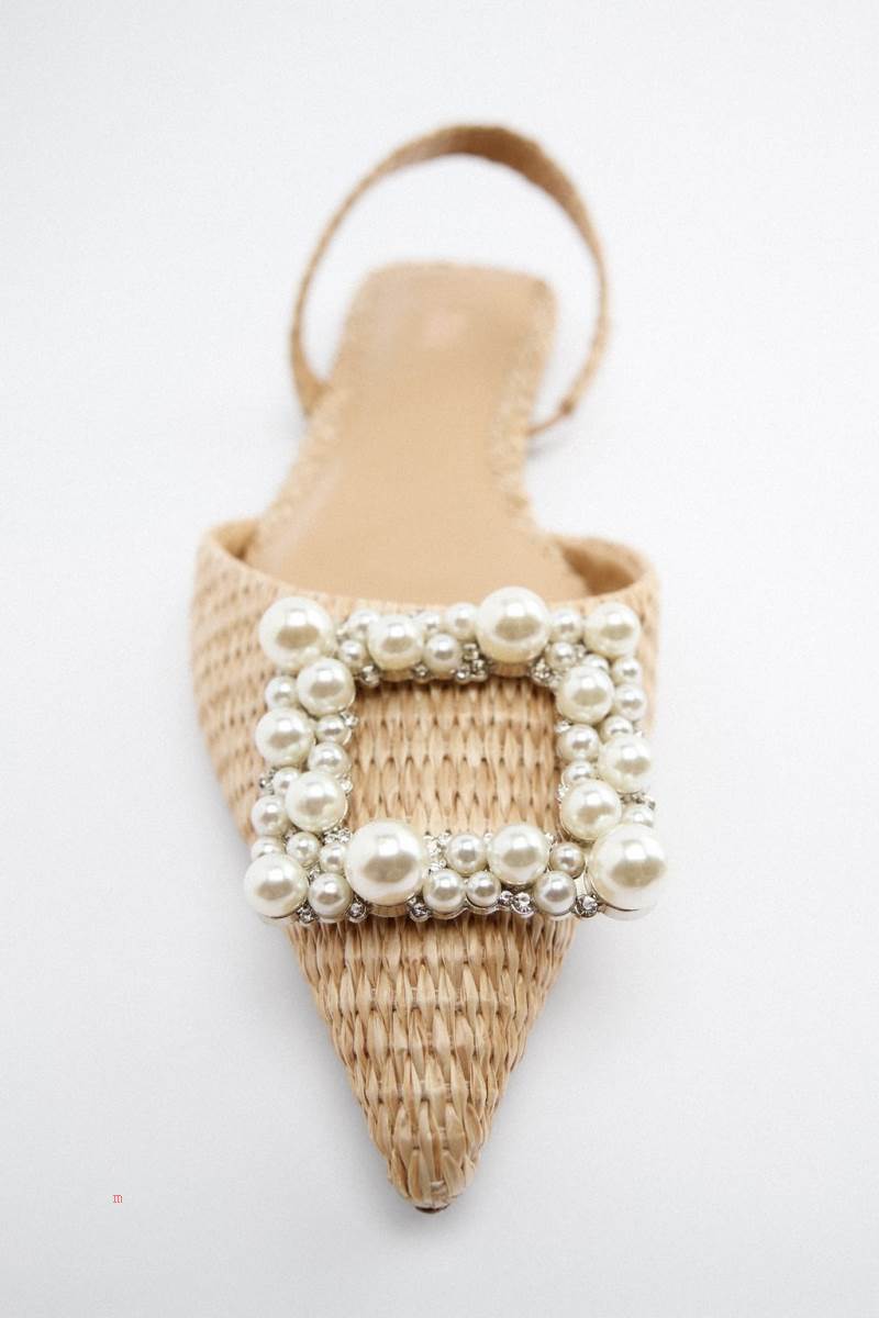 ZARA EMBELLISHED FLAT SLINGBACK Platta Skor Dam Beige | MEZAU-4615