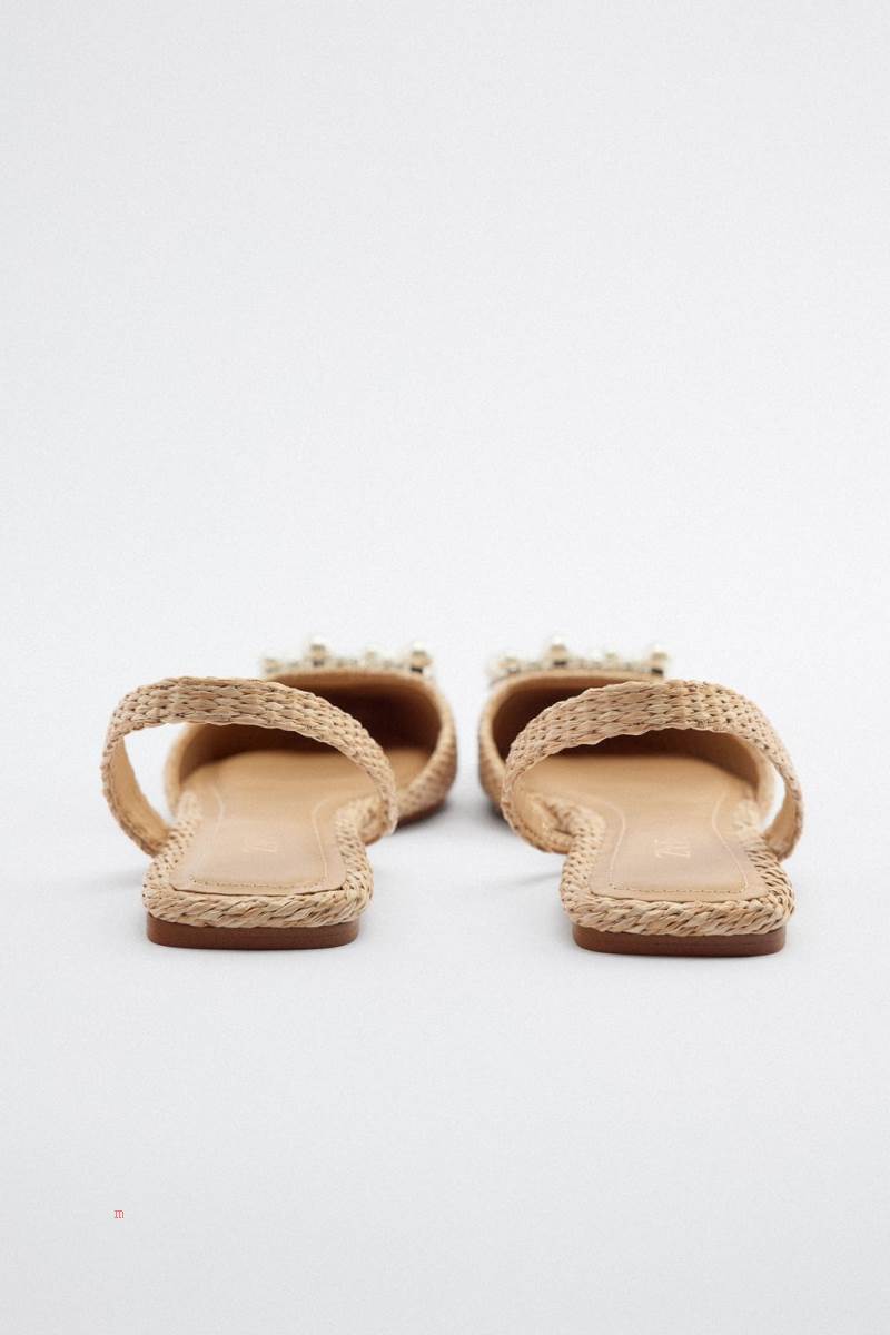 ZARA EMBELLISHED FLAT SLINGBACK Platta Skor Dam Beige | MEZAU-4615