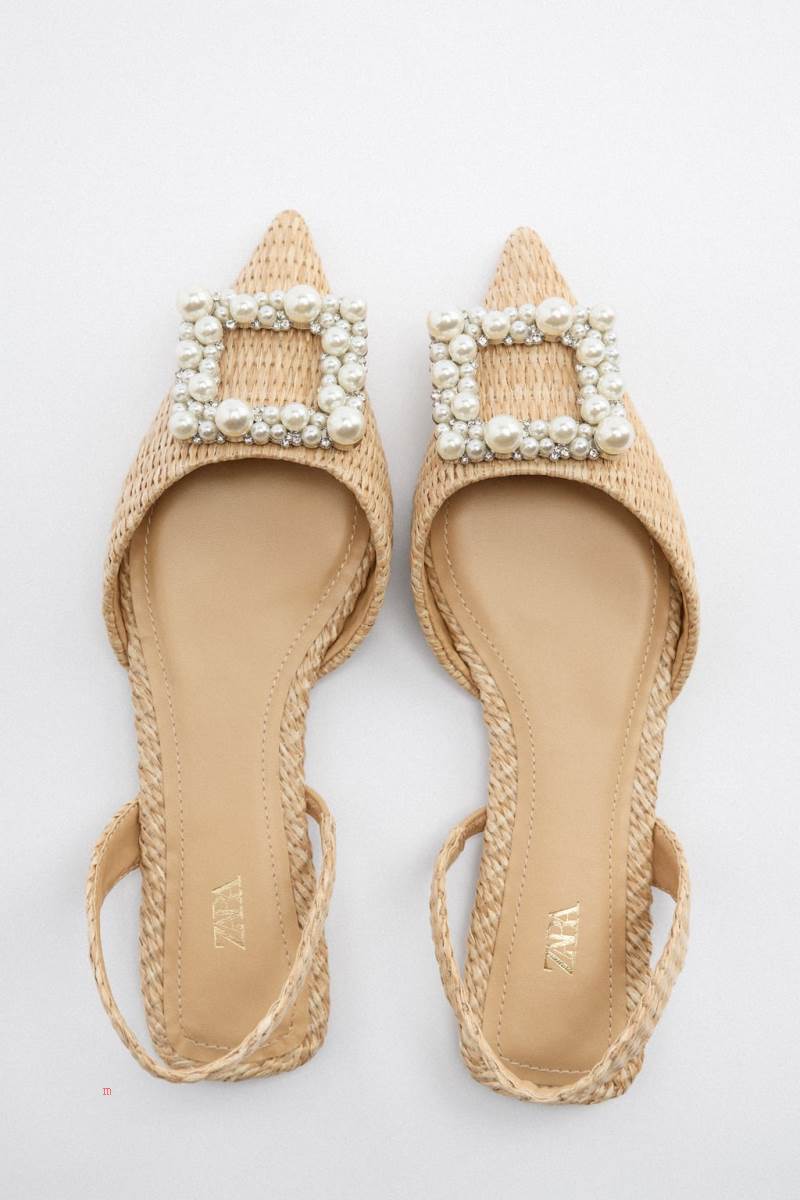 ZARA EMBELLISHED FLAT SLINGBACK Platta Skor Dam Beige | MEZAU-4615