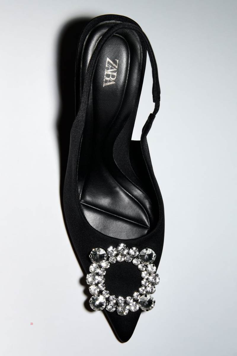 ZARA EMBELLISHED HEELED SLINGBACK Högklackade Skor Dam Svarta | BYWNH-0651
