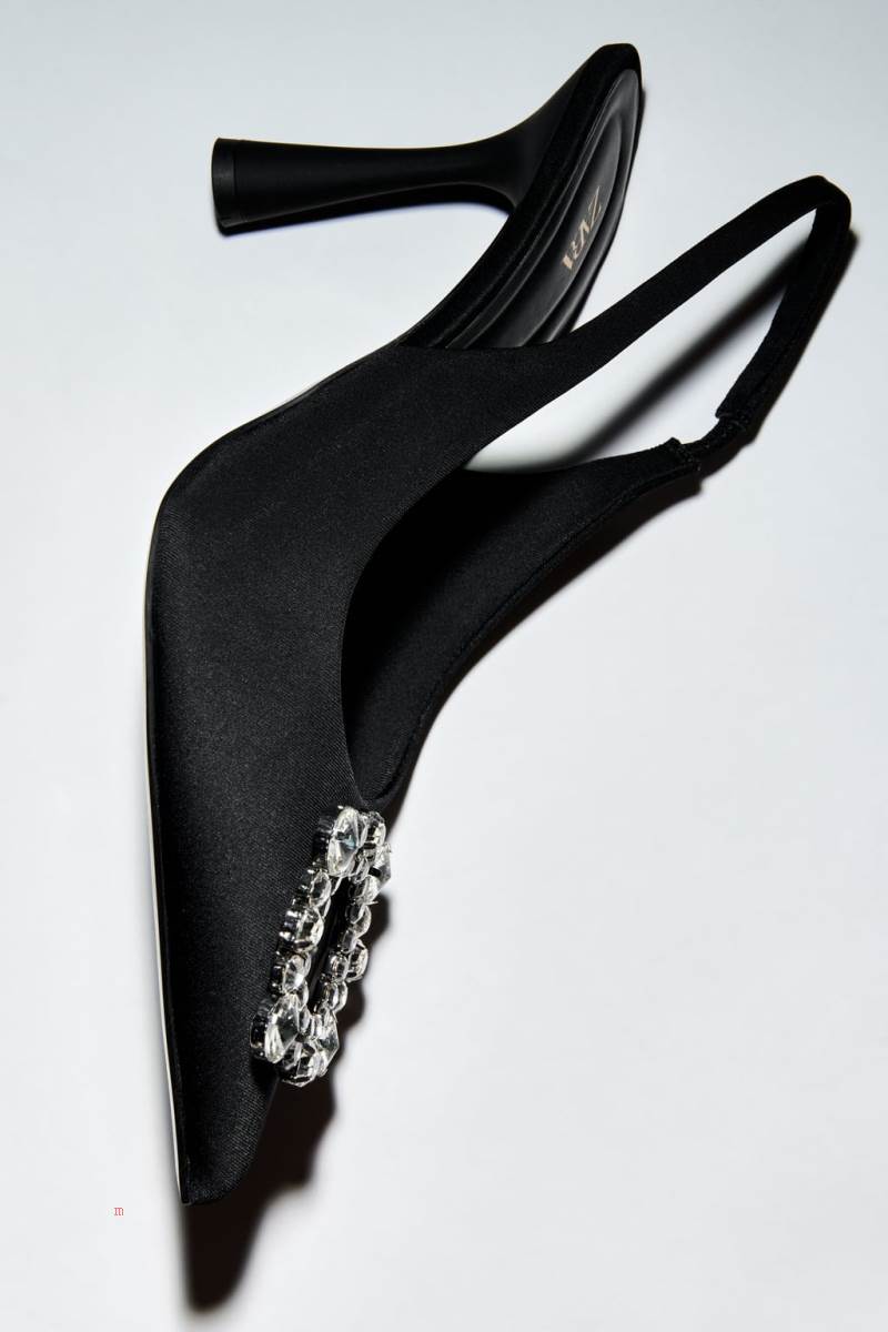 ZARA EMBELLISHED HEELED SLINGBACK Högklackade Skor Dam Svarta | BYWNH-0651