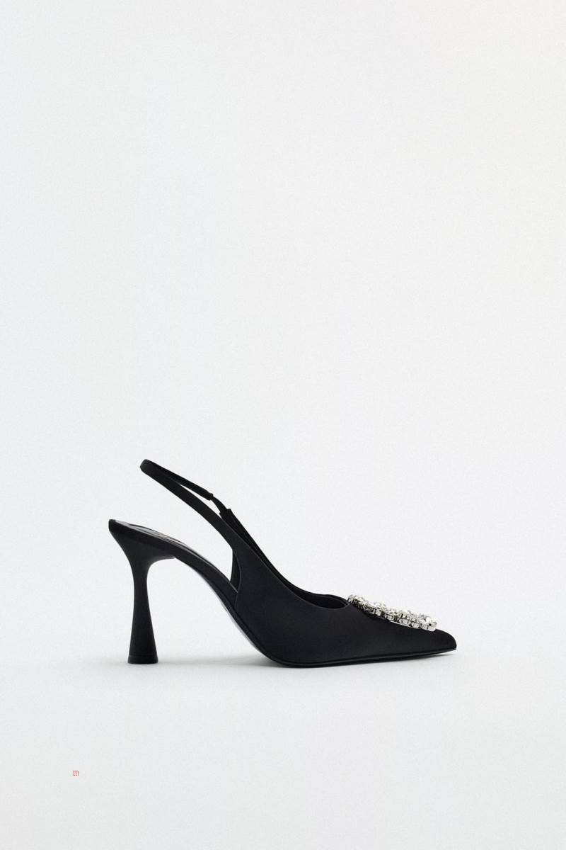 ZARA EMBELLISHED HEELED SLINGBACK Högklackade Skor Dam Svarta | BYWNH-0651