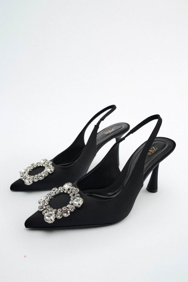 ZARA EMBELLISHED HEELED SLINGBACK Högklackade Skor Dam Svarta | BYWNH-0651