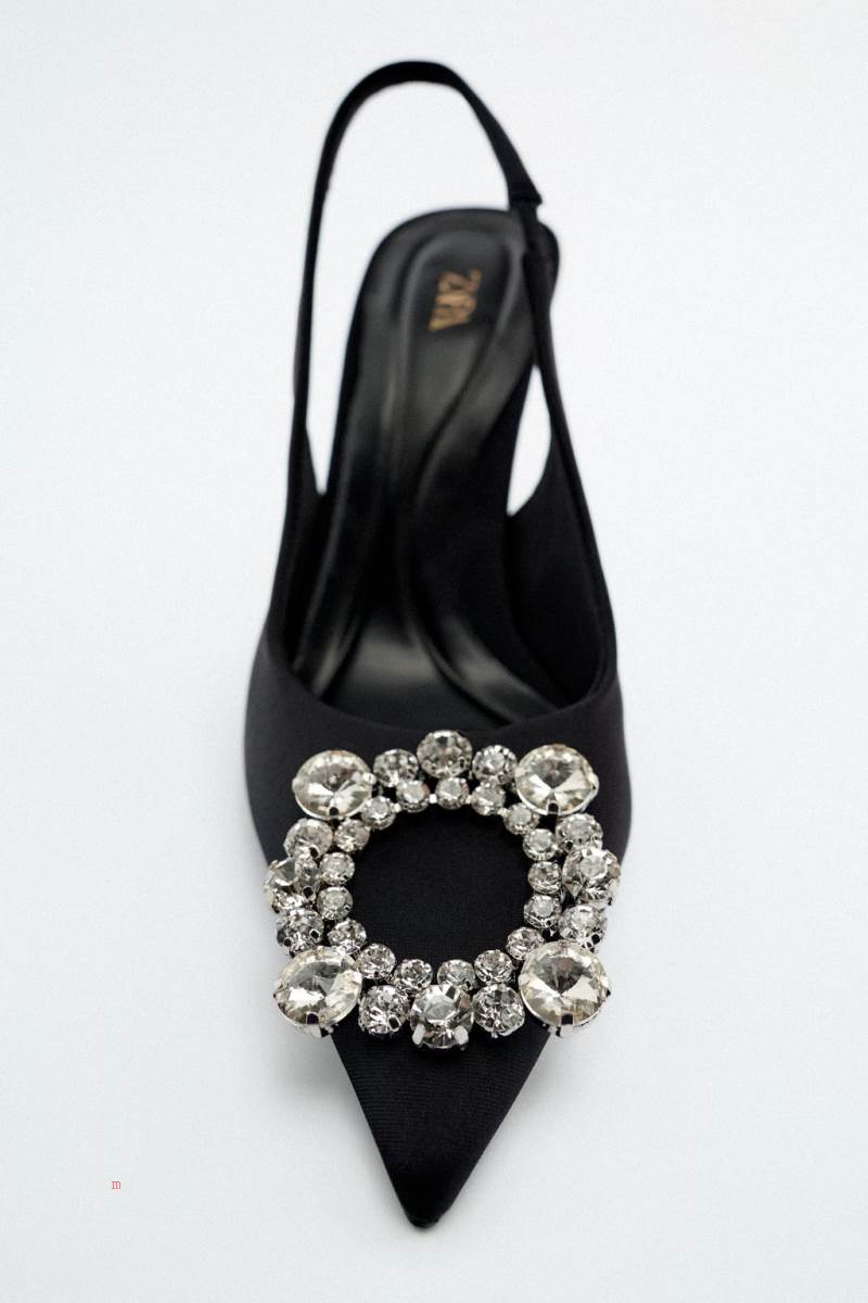 ZARA EMBELLISHED HEELED SLINGBACK Högklackade Skor Dam Svarta | BYWNH-0651