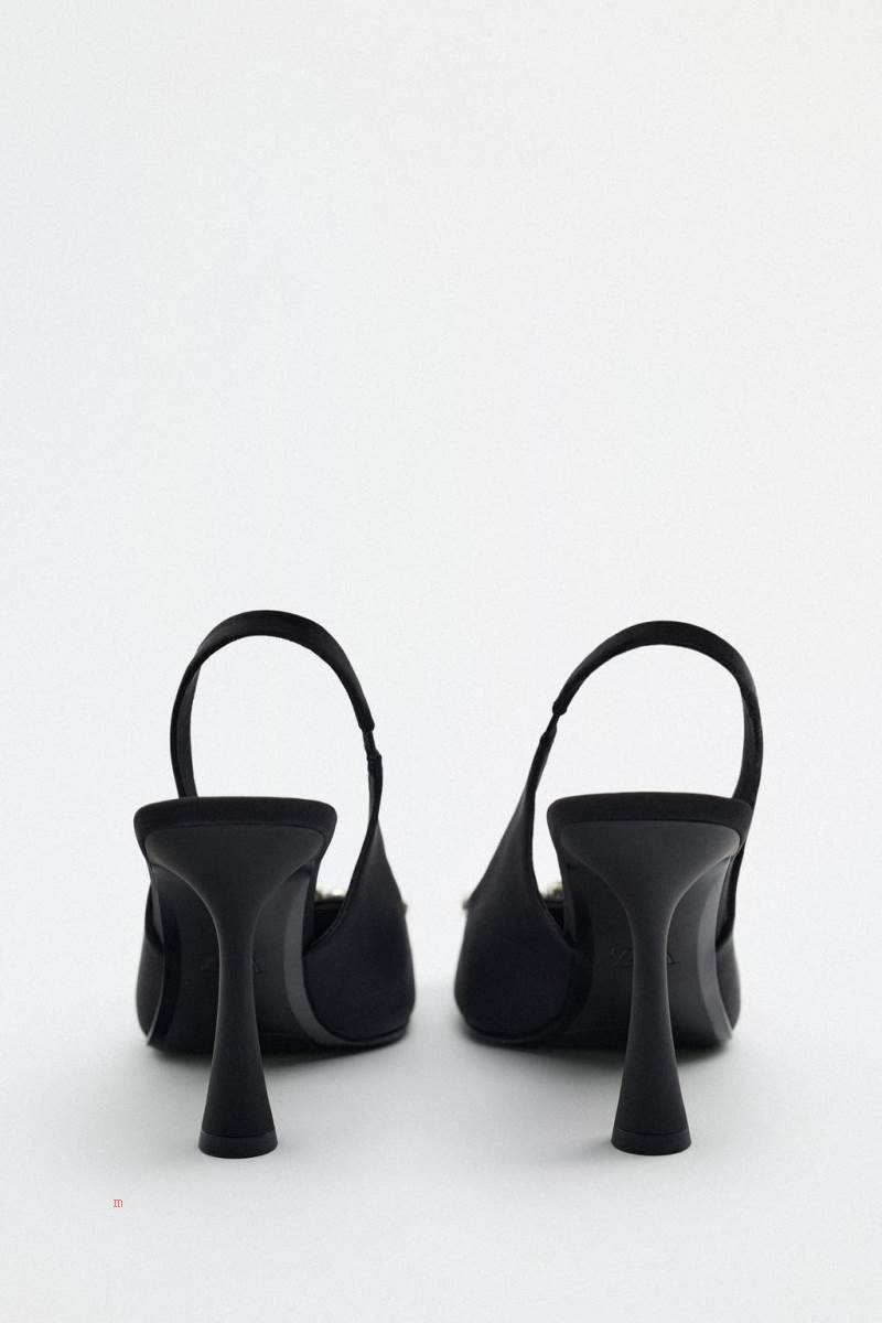 ZARA EMBELLISHED HEELED SLINGBACK Högklackade Skor Dam Svarta | BYWNH-0651