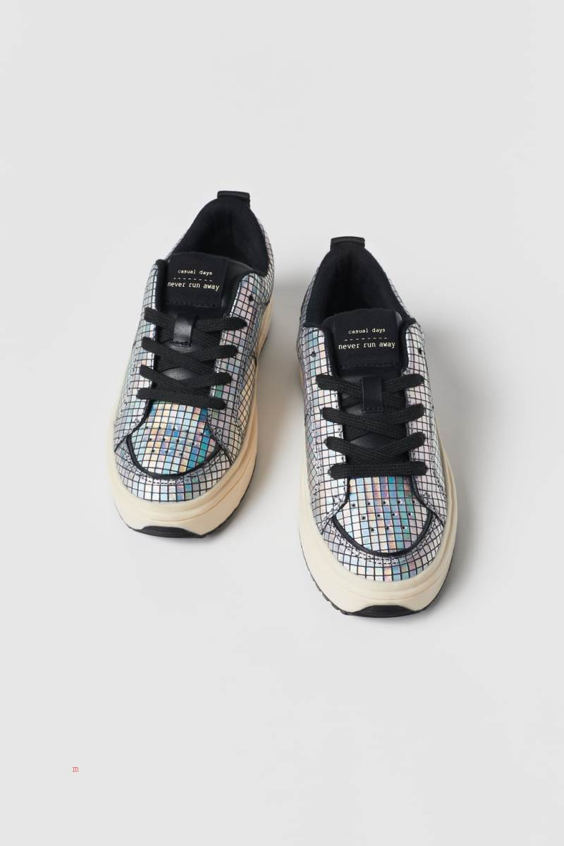 ZARA EMBELLISHED Sneakers Tjej Silver | CAGFE-1369