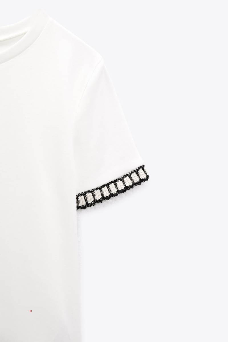 ZARA EMBELLISHED TRIM T-shirt Dam Svarta | QIWJK-6429