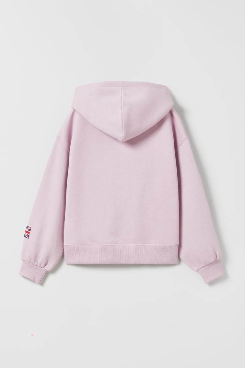 ZARA EMBOSSED VARSITY Hoodie Pojke Rosa | MYQIA-7645
