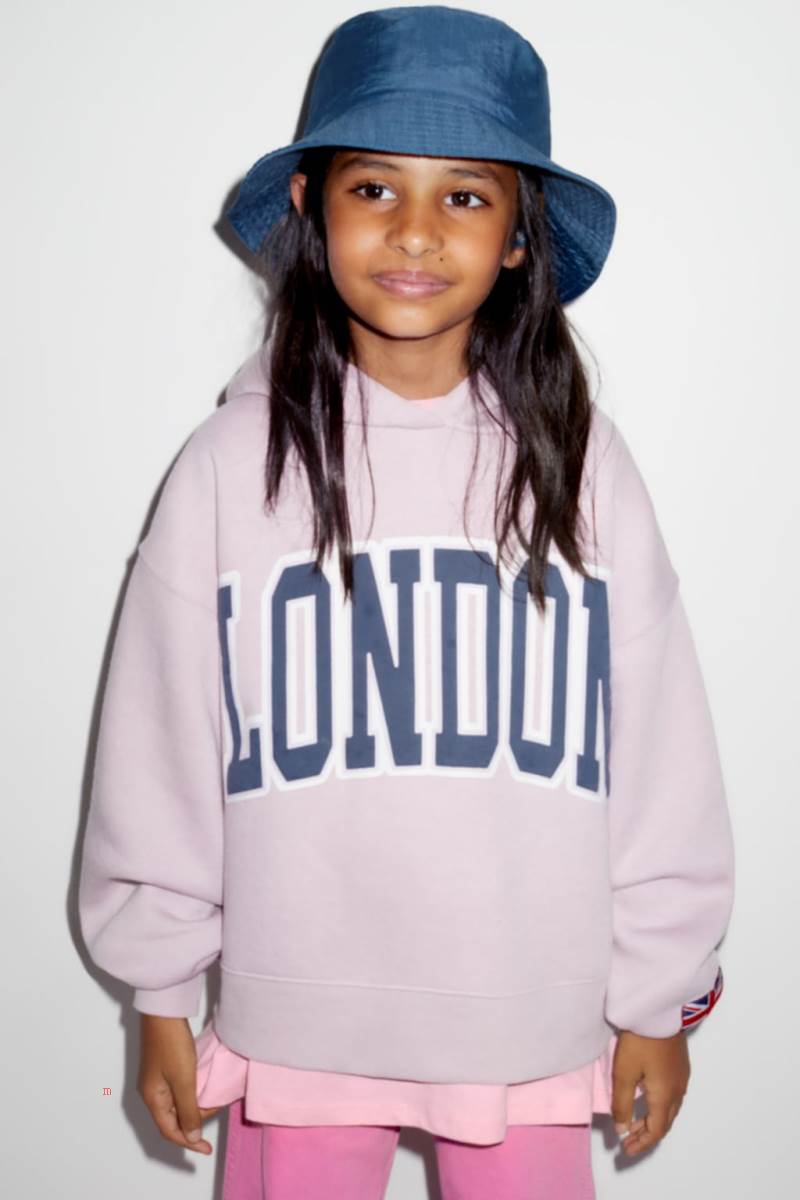 ZARA EMBOSSED VARSITY Hoodie Pojke Rosa | MYQIA-7645