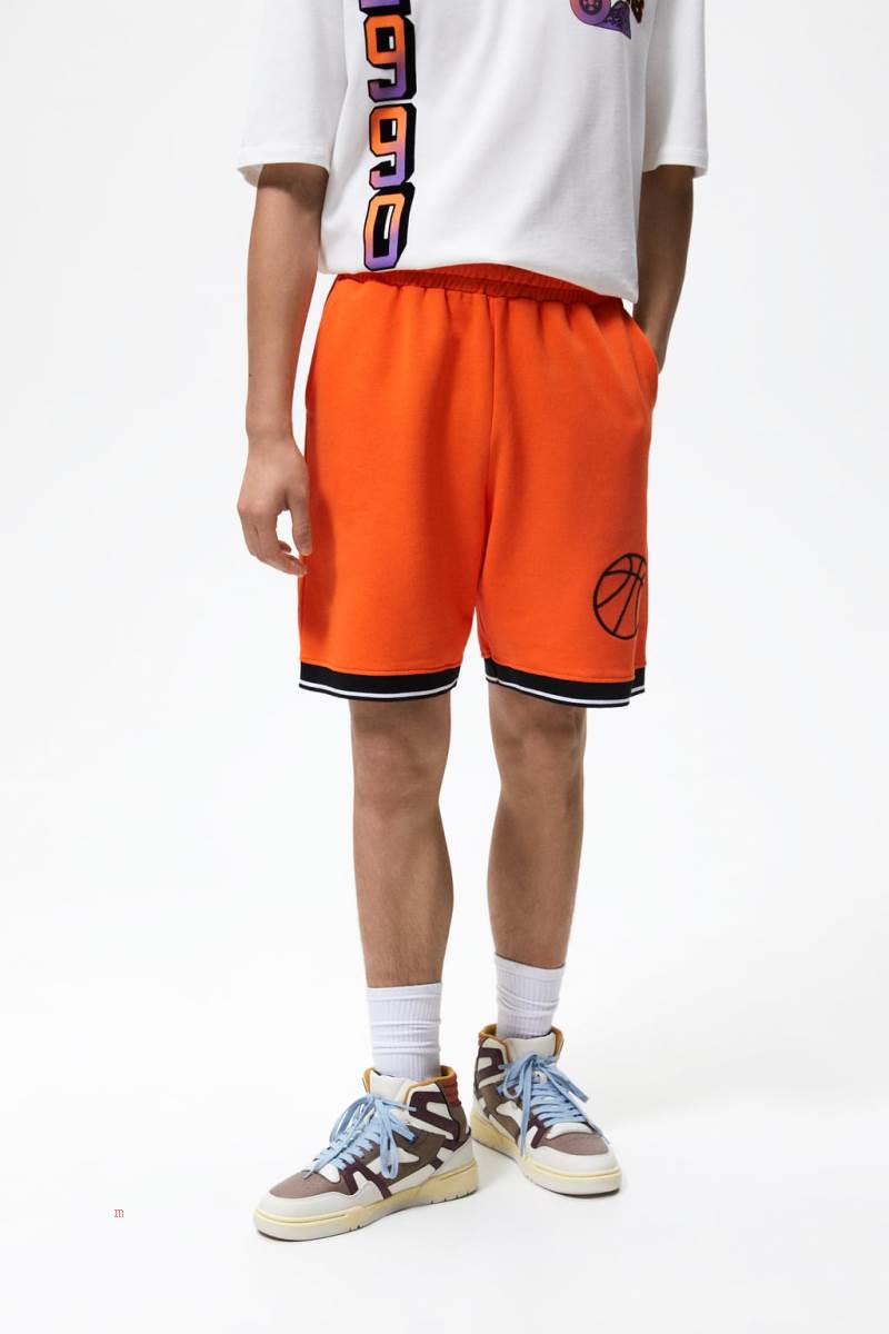 ZARA EMBROIDERED BASKETBALL BERMUDA Shorts Herr Orange | ACTKU-2957