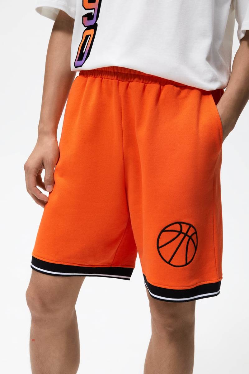 ZARA EMBROIDERED BASKETBALL BERMUDA Shorts Herr Orange | ACTKU-2957