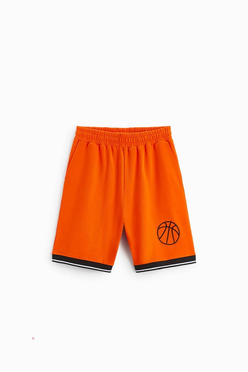 ZARA EMBROIDERED BASKETBALL BERMUDA Shorts Herr Orange | ACTKU-2957