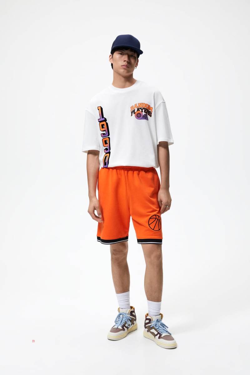 ZARA EMBROIDERED BASKETBALL BERMUDA Shorts Herr Orange | ACTKU-2957