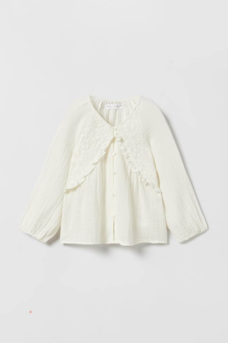 ZARA EMBROIDERED CREPE Blusar Tjej Grå Vita | QABLC-7485