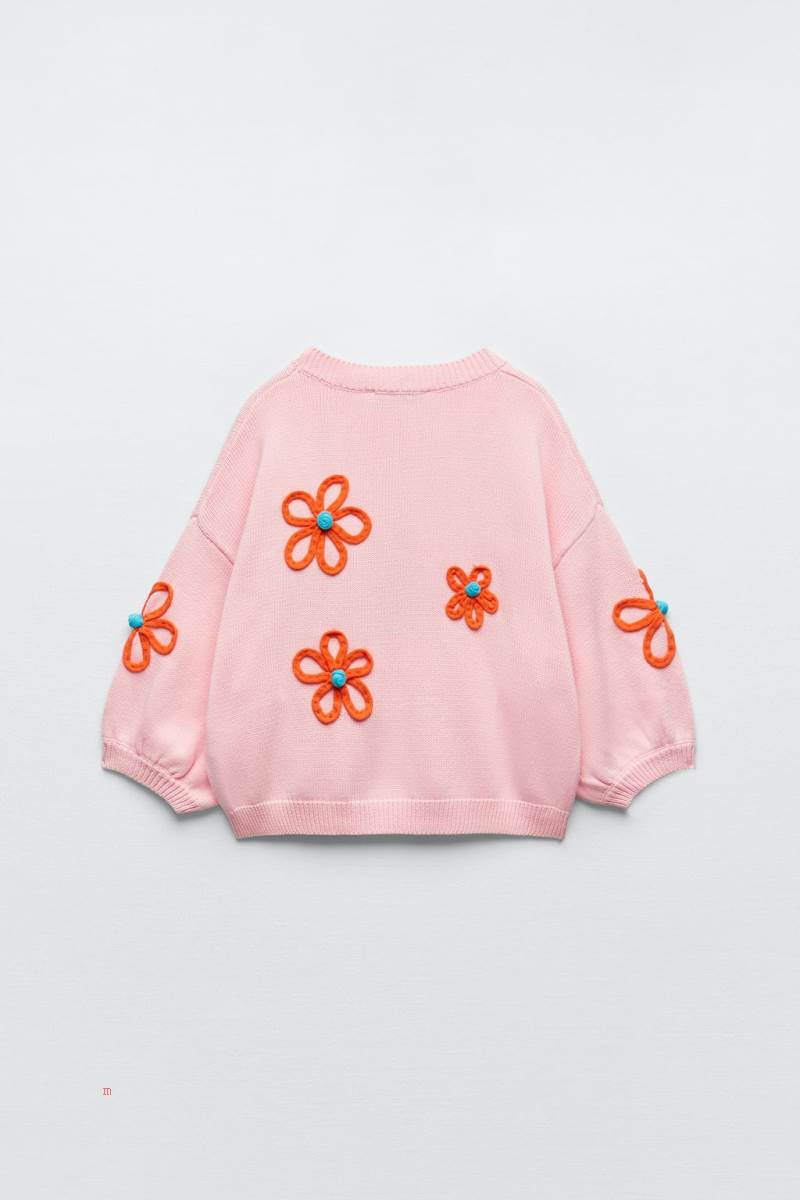ZARA EMBROIDERED FLOWERS Tröjor Dam Rosa | PARXN-8256
