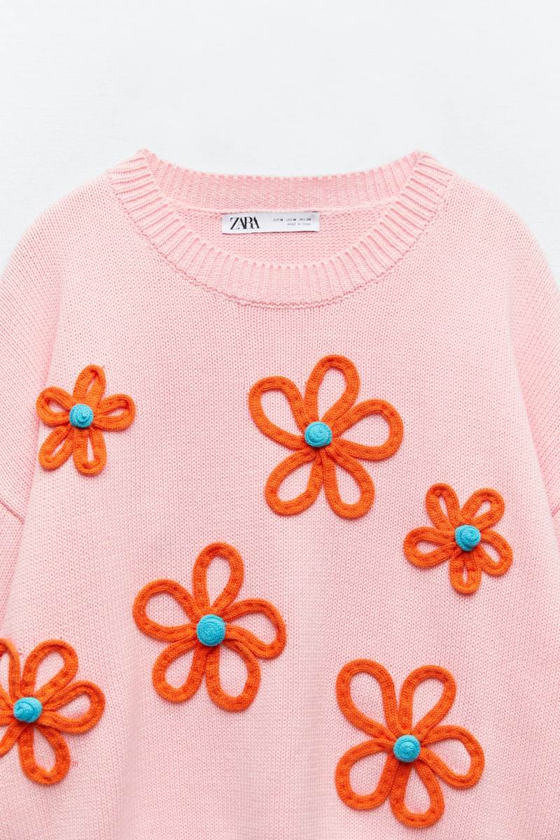 ZARA EMBROIDERED FLOWERS Tröjor Dam Rosa | PARXN-8256