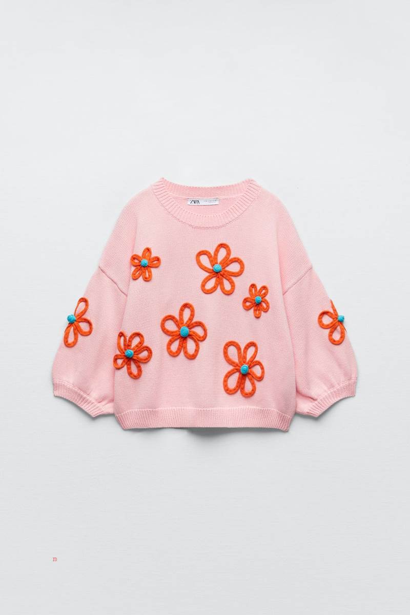 ZARA EMBROIDERED FLOWERS Tröjor Dam Rosa | PARXN-8256