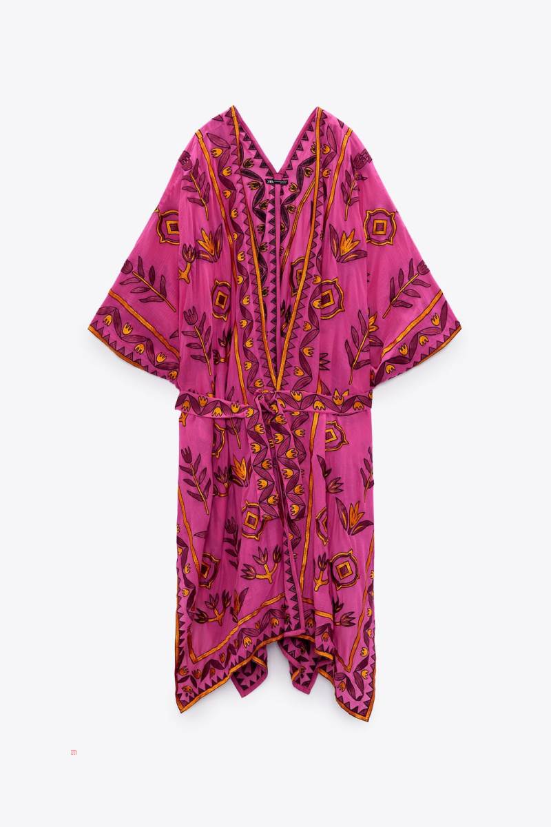ZARA EMBROIDERED KIMONO Jacka Dam Rosa | TRKOU-9354