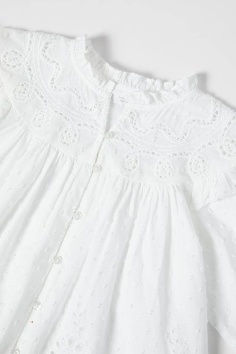 ZARA EMBROIDERED PLUMETIS Blusar Tjej Vita | YJFLI-0195