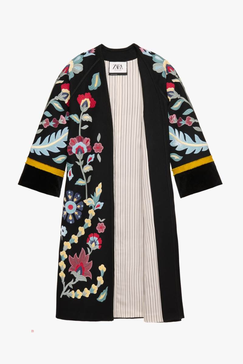 ZARA EMBROIDERED Rockar Dam Svarta | OGHCD-5708