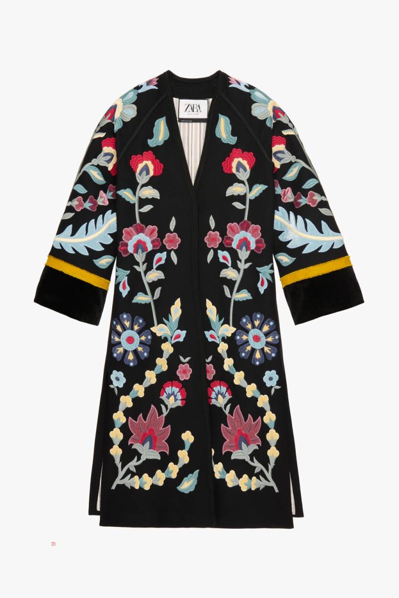 ZARA EMBROIDERED Rockar Dam Svarta | OGHCD-5708