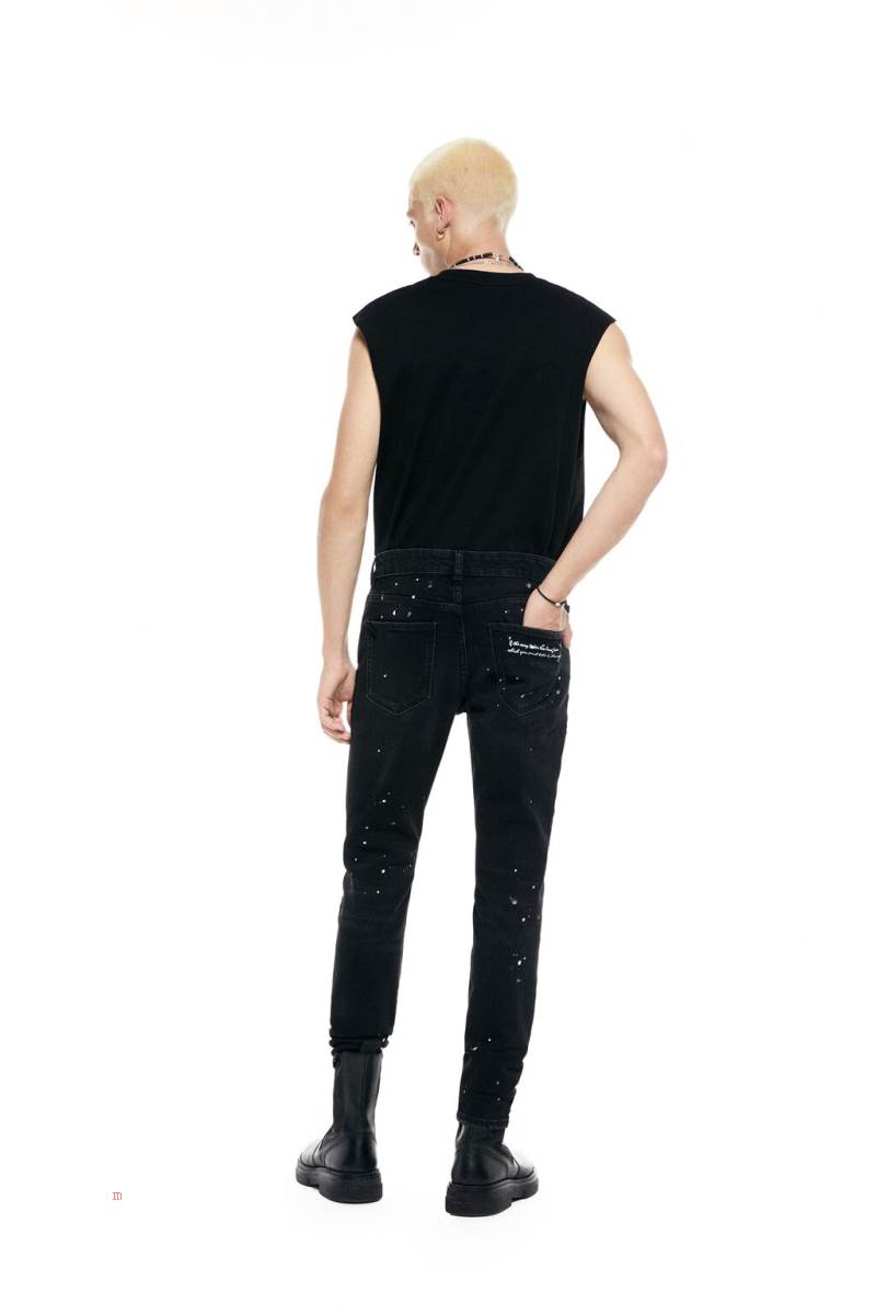 ZARA EMBROIDERED SKINNY Jeans Herr Svarta | NUDHS-5164