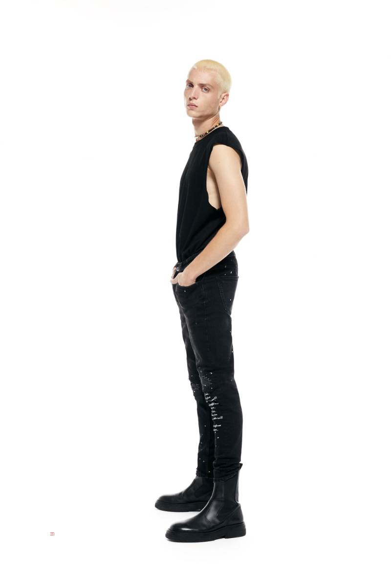 ZARA EMBROIDERED SKINNY Jeans Herr Svarta | NUDHS-5164