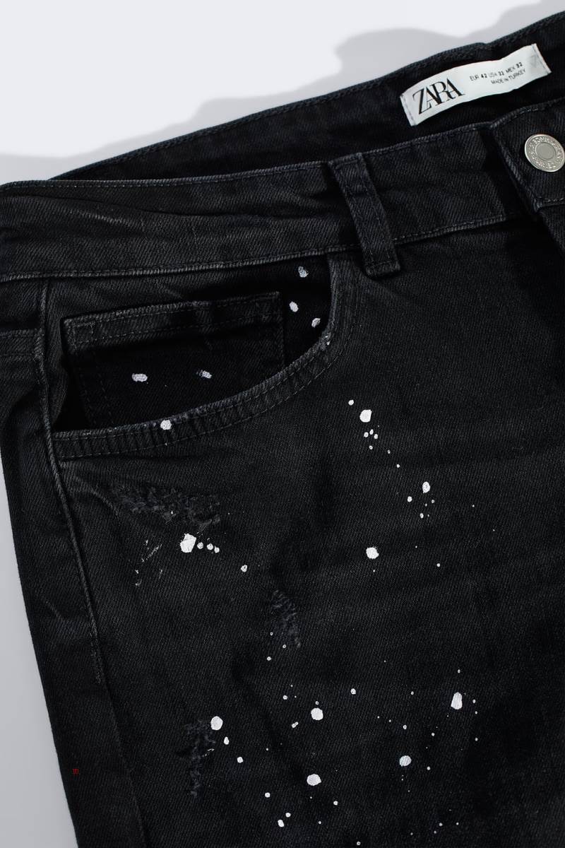 ZARA EMBROIDERED SKINNY Jeans Herr Svarta | NUDHS-5164