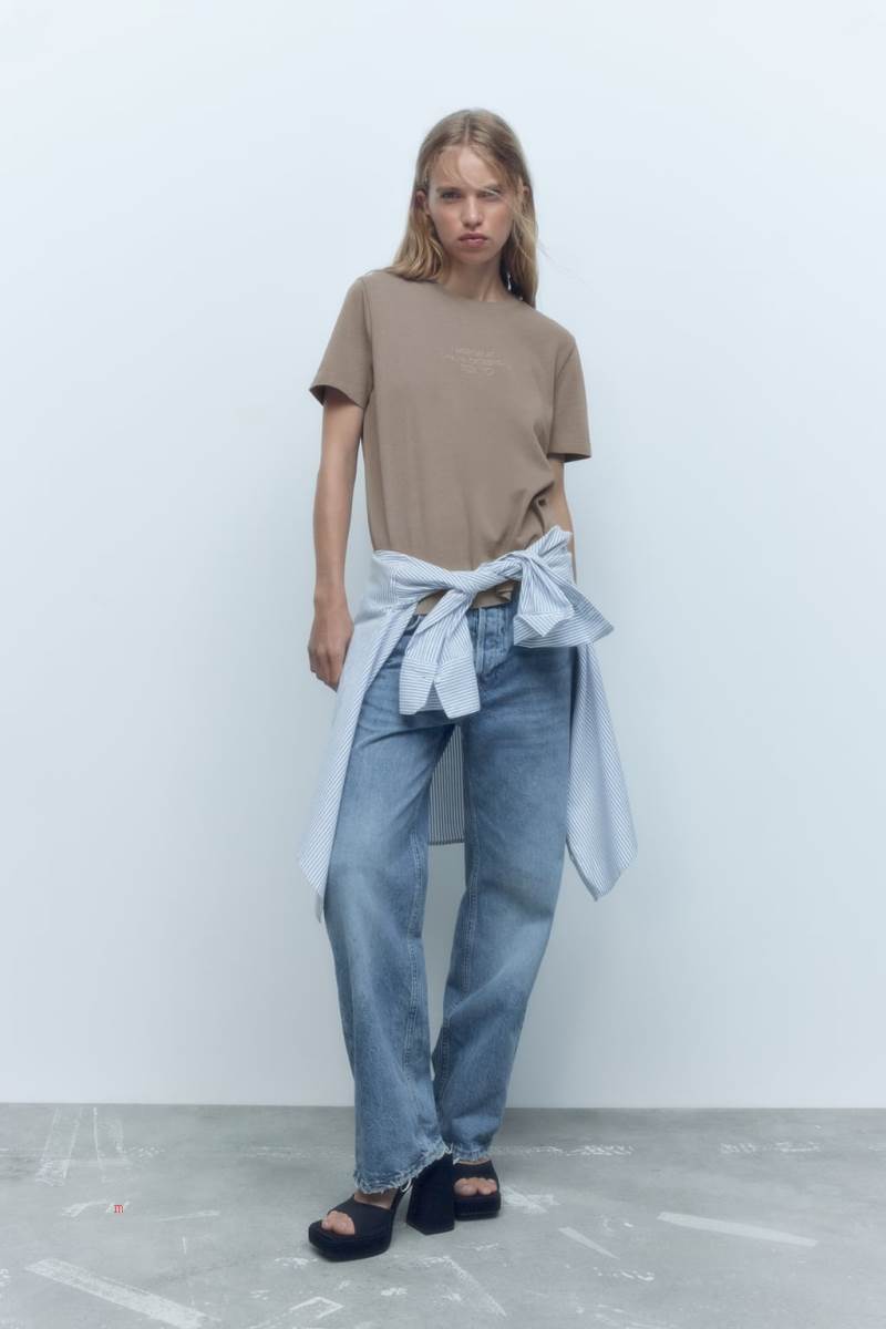 ZARA EMBROIDERED SLOGAN T-shirt Dam Grå | MNDZG-6527