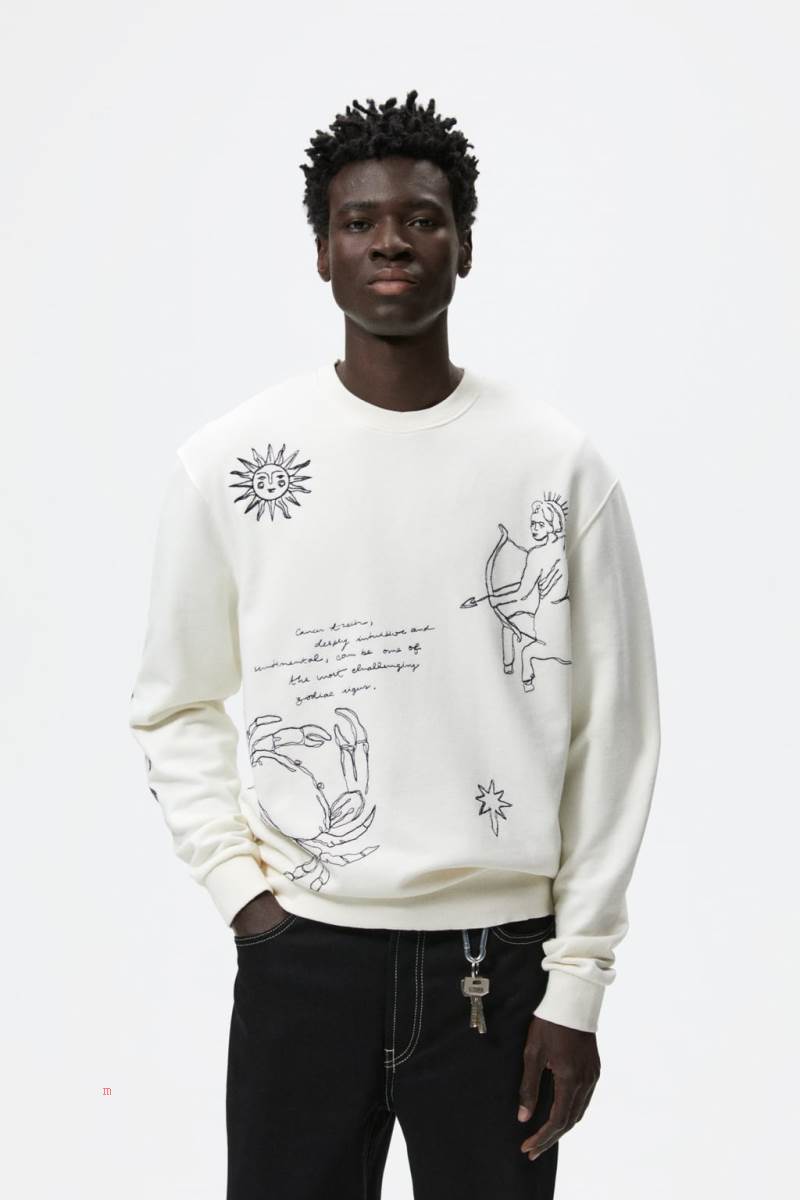 ZARA EMBROIDERED TAROT Sweatshirt Herr Grå Vita | WAMVG-6039