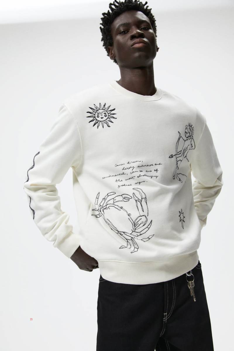 ZARA EMBROIDERED TAROT Sweatshirt Herr Grå Vita | WAMVG-6039
