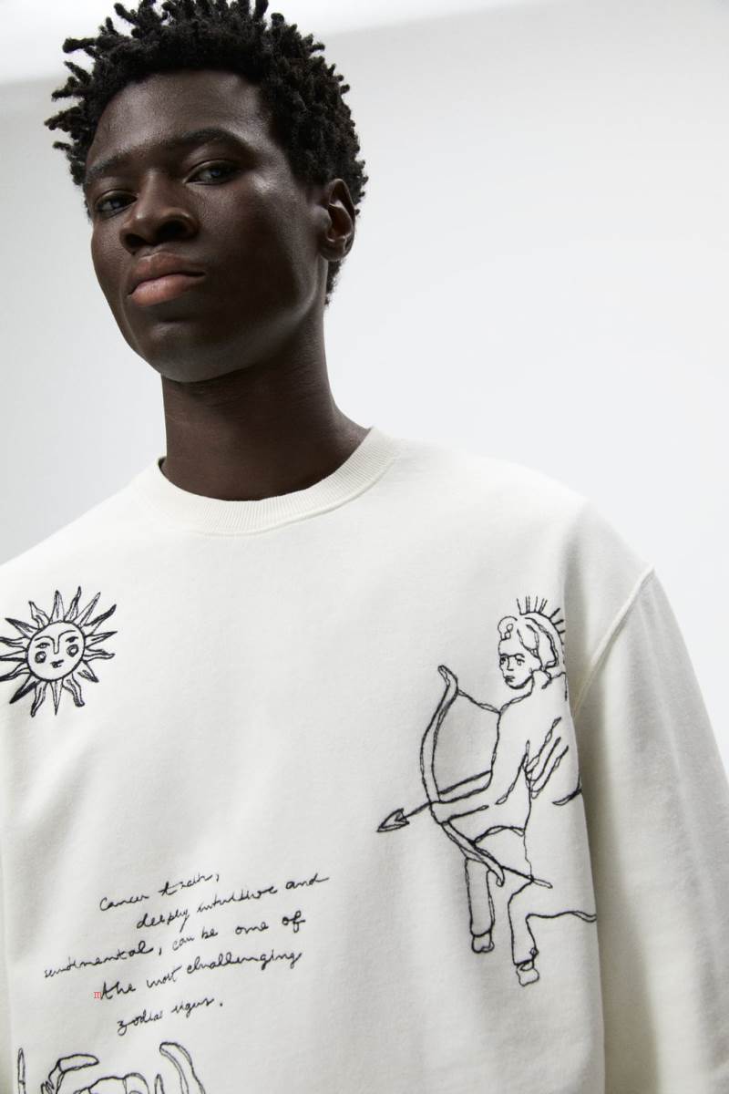 ZARA EMBROIDERED TAROT Sweatshirt Herr Grå Vita | WAMVG-6039