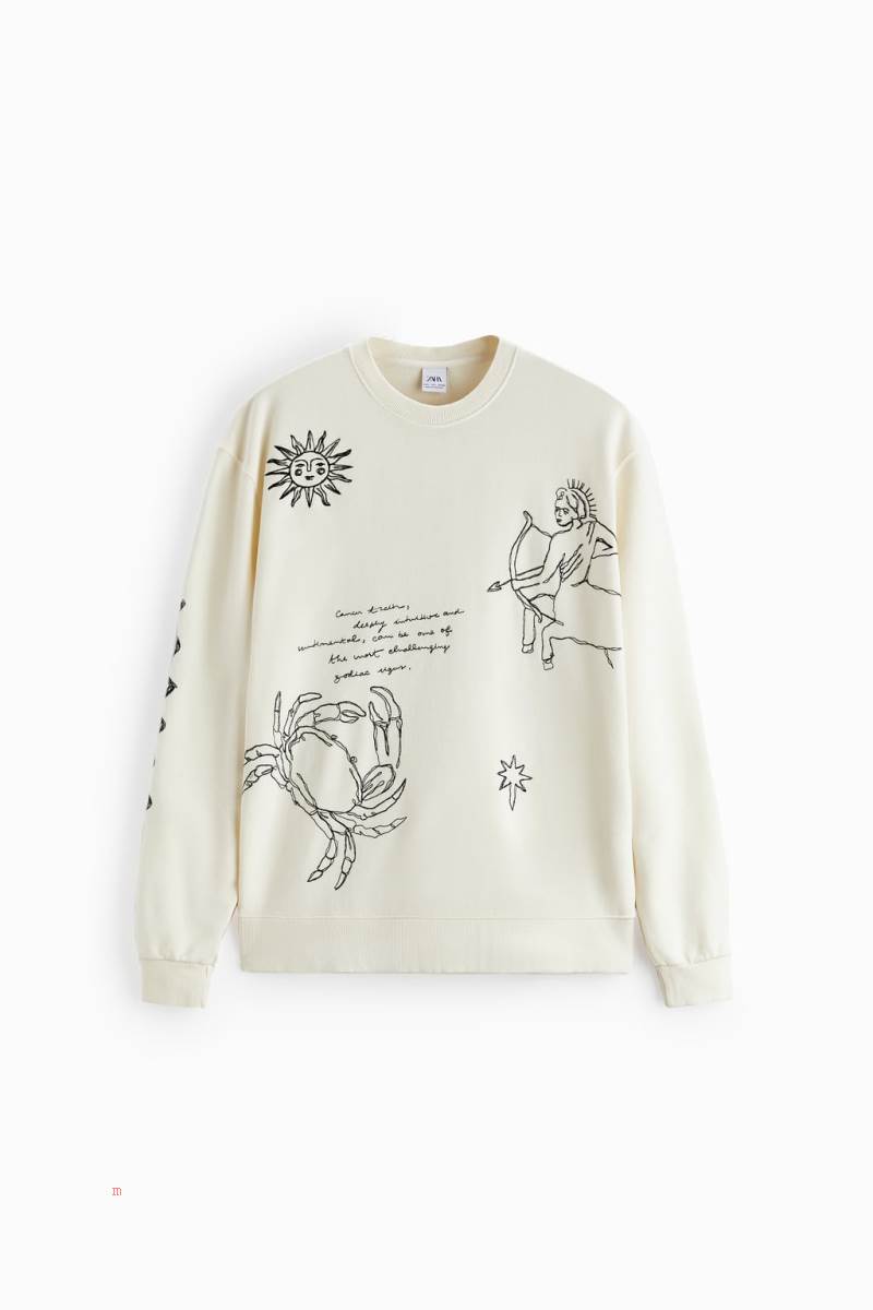 ZARA EMBROIDERED TAROT Sweatshirt Herr Grå Vita | WAMVG-6039