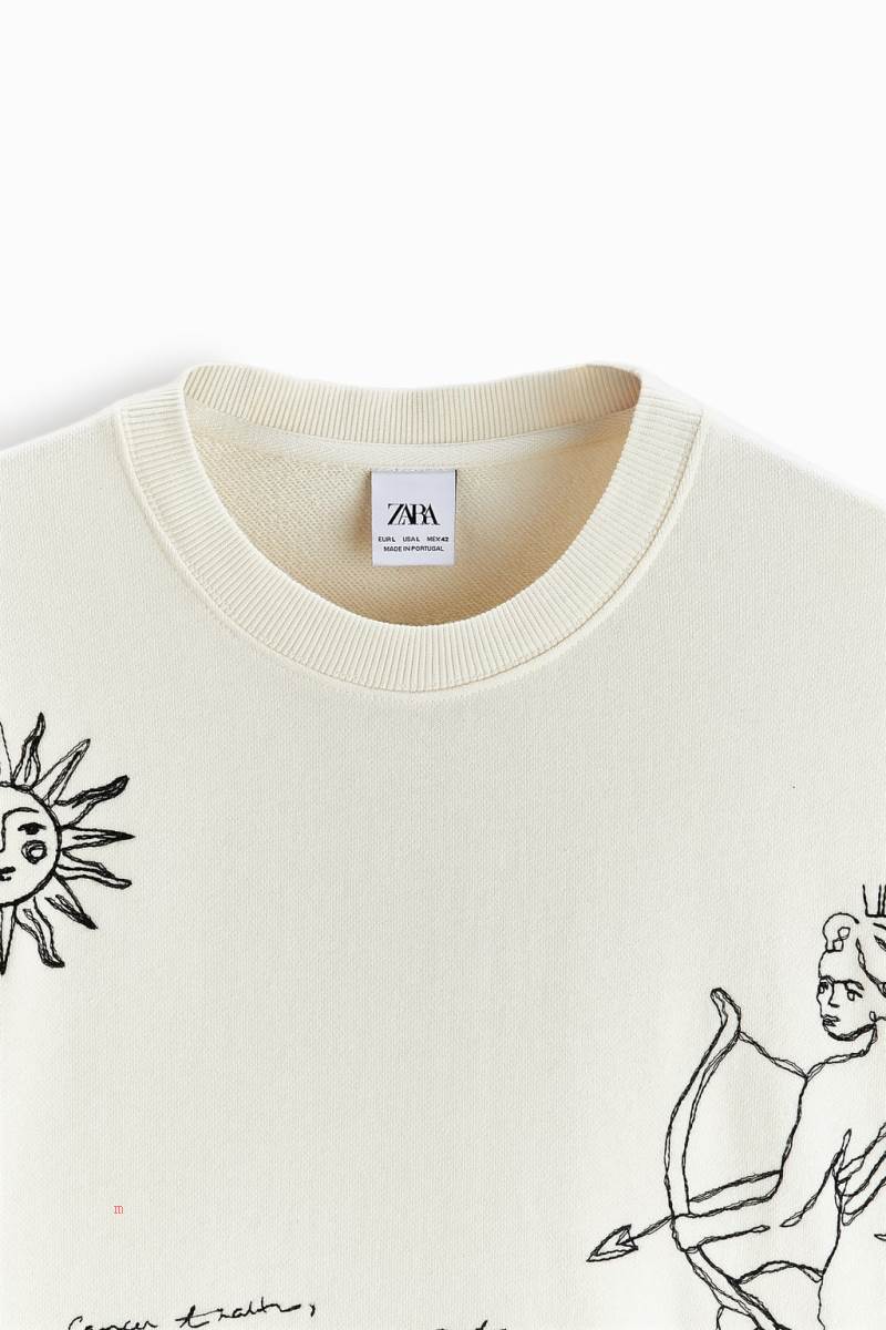 ZARA EMBROIDERED TAROT Sweatshirt Herr Grå Vita | WAMVG-6039