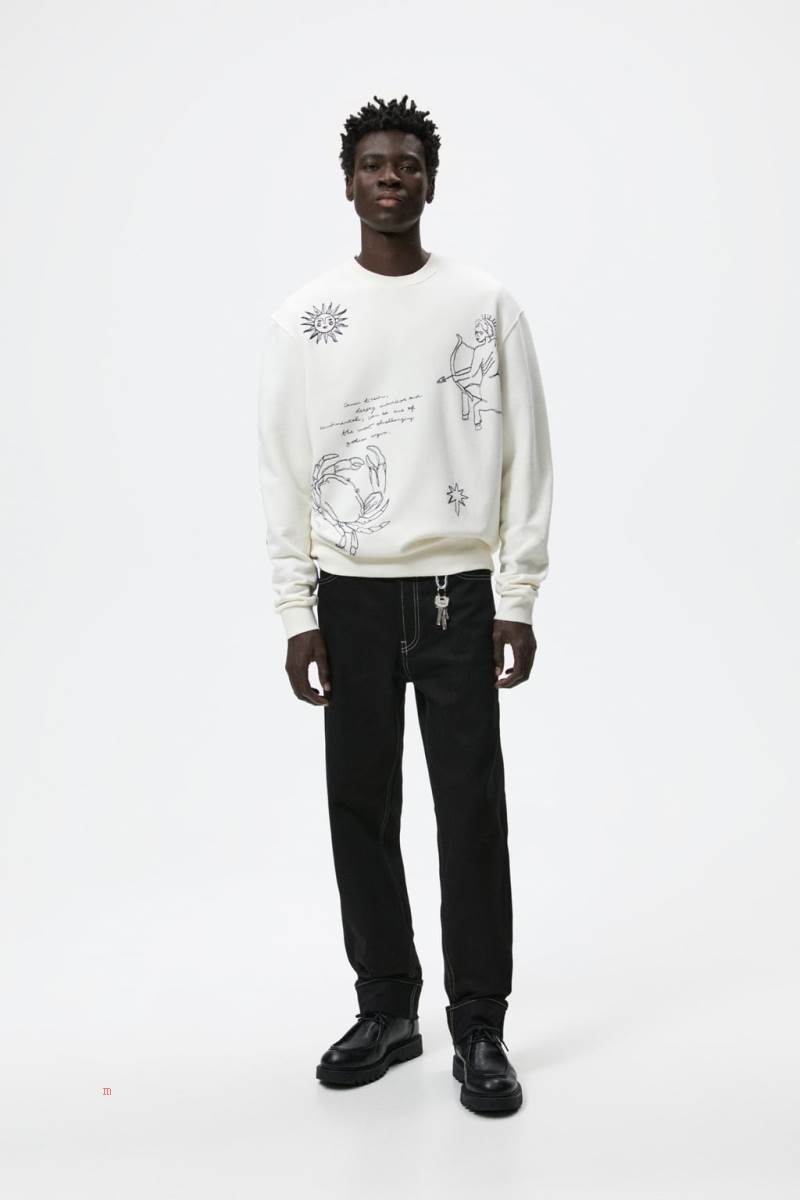 ZARA EMBROIDERED TAROT Sweatshirt Herr Grå Vita | WAMVG-6039