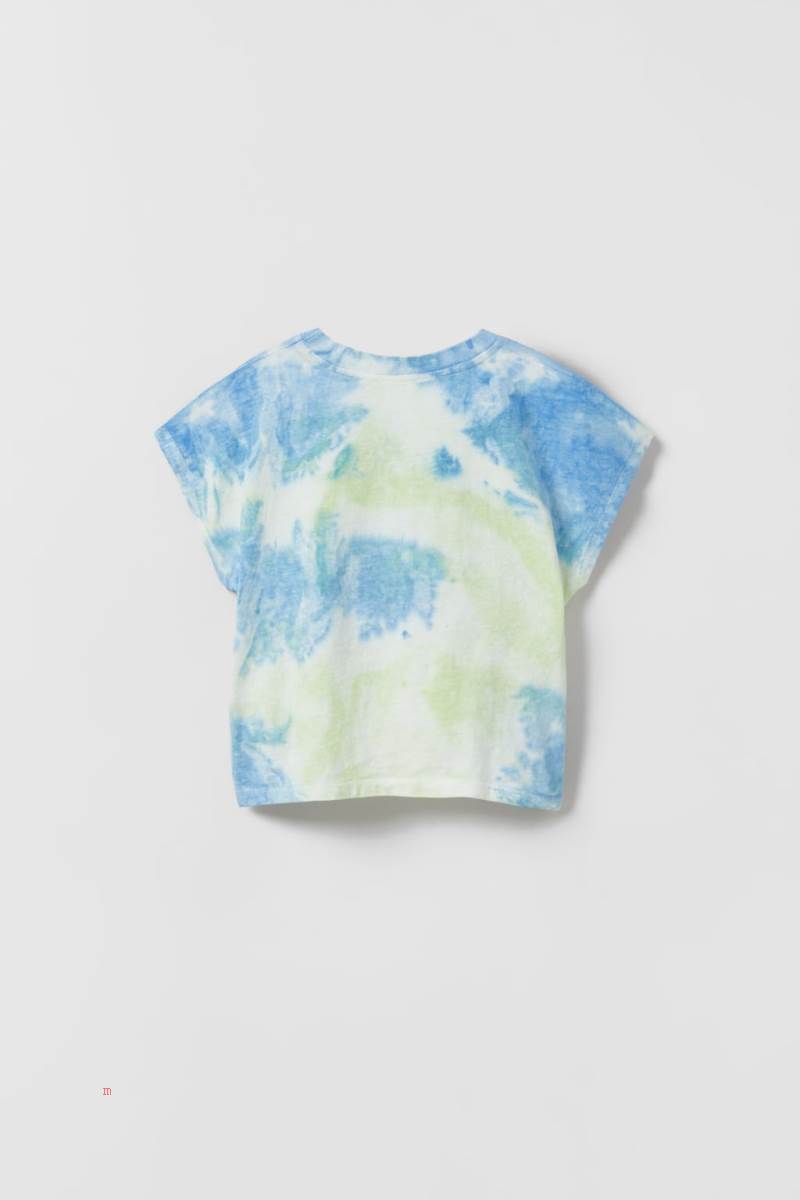 ZARA EMBROIDERED TIE-DYE T-shirt Tjej Blå Gröna | HUZFN-2193