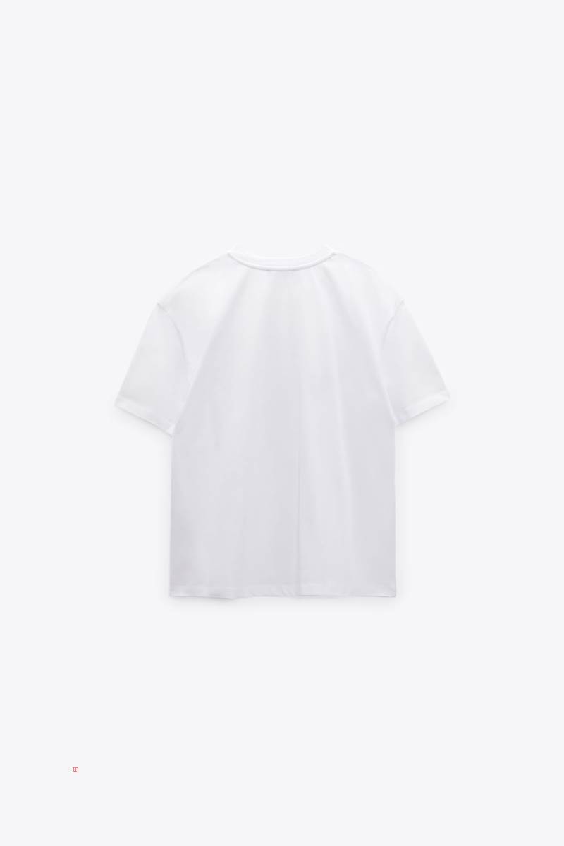 ZARA EMBROIDERED T-shirt Dam Vita | SFDTB-4197