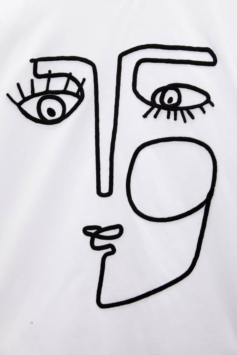 ZARA EMBROIDERED T-shirt Dam Vita | SFDTB-4197