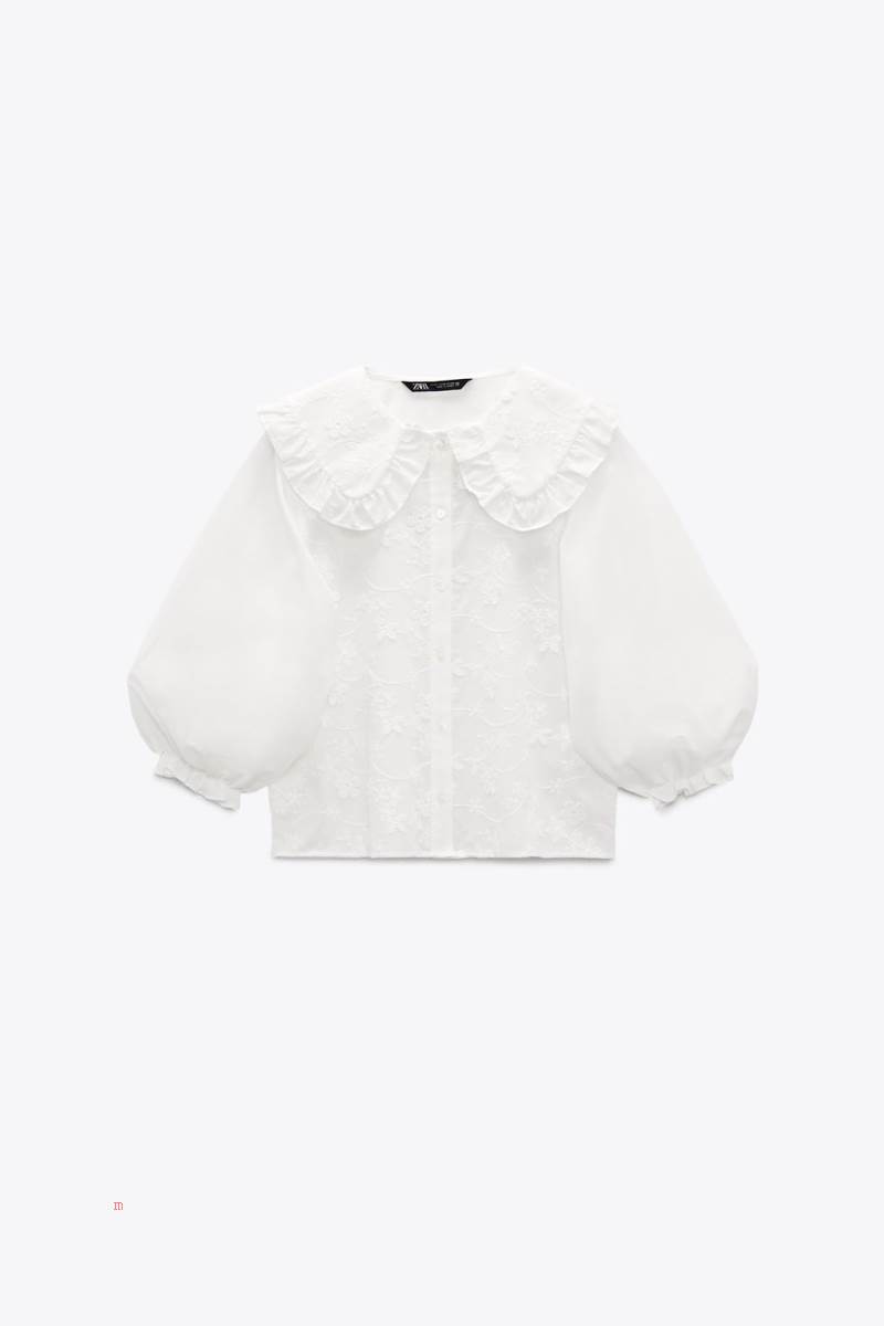 ZARA EMBROIDERED WITH PETER PAN COLLAR Blusar Dam Vita | RKQBW-7431